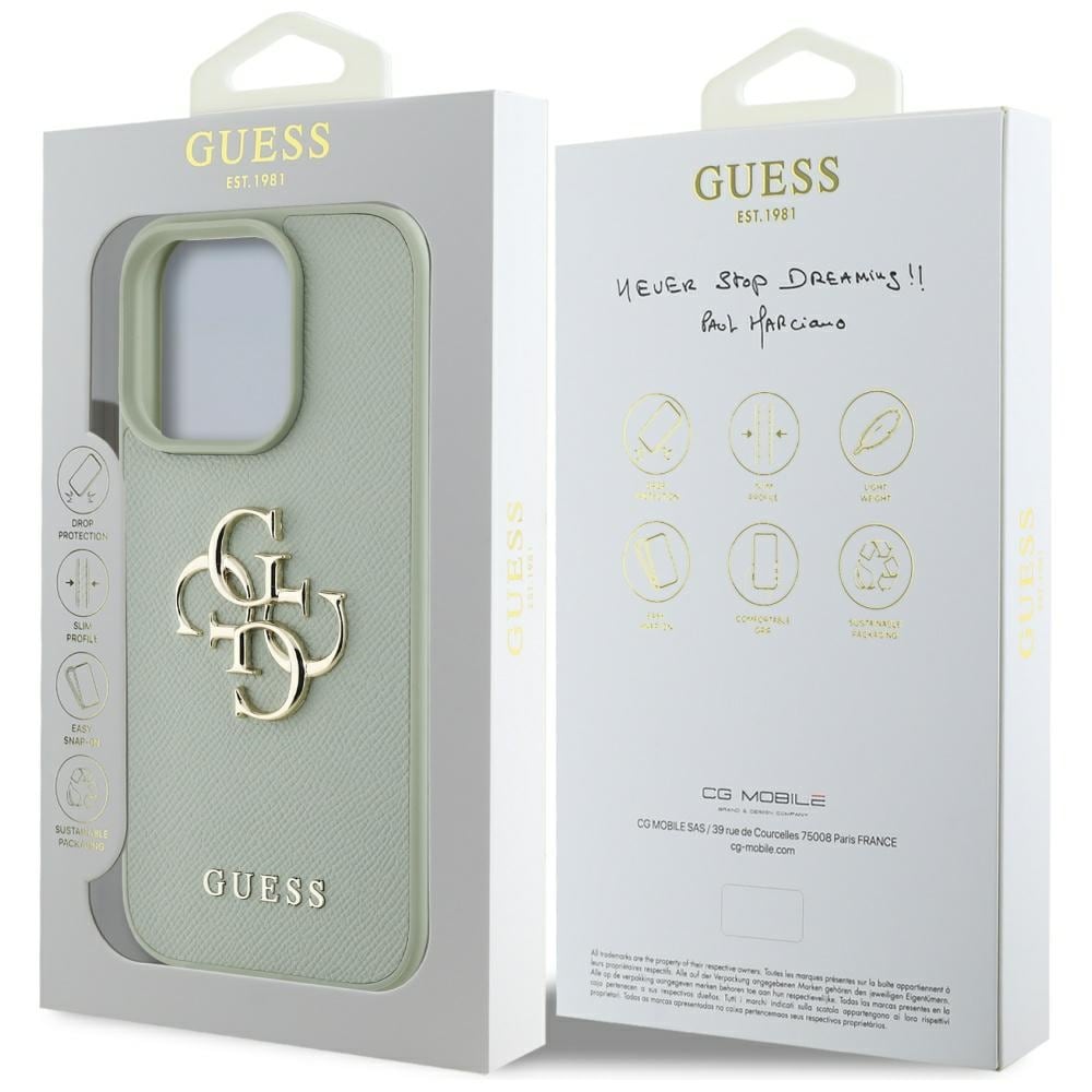 Guess Grained Big 4G Logo Small Classic Logotaske til iPhone 16 Pro Max - grøn