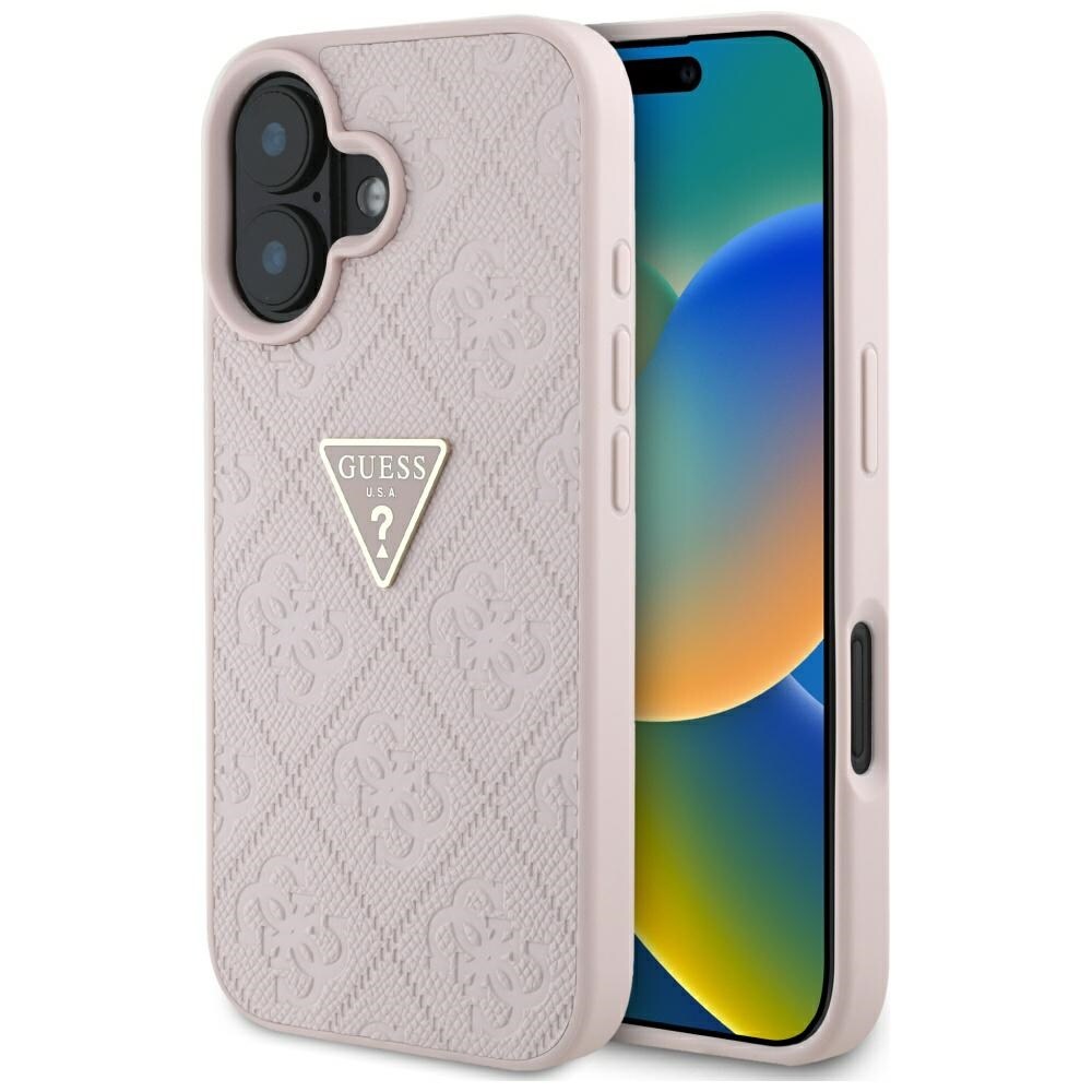 Guess Hot Stamp 4G-mönster Triangel Metal Logo iPhone 16 Fodral - Rosa