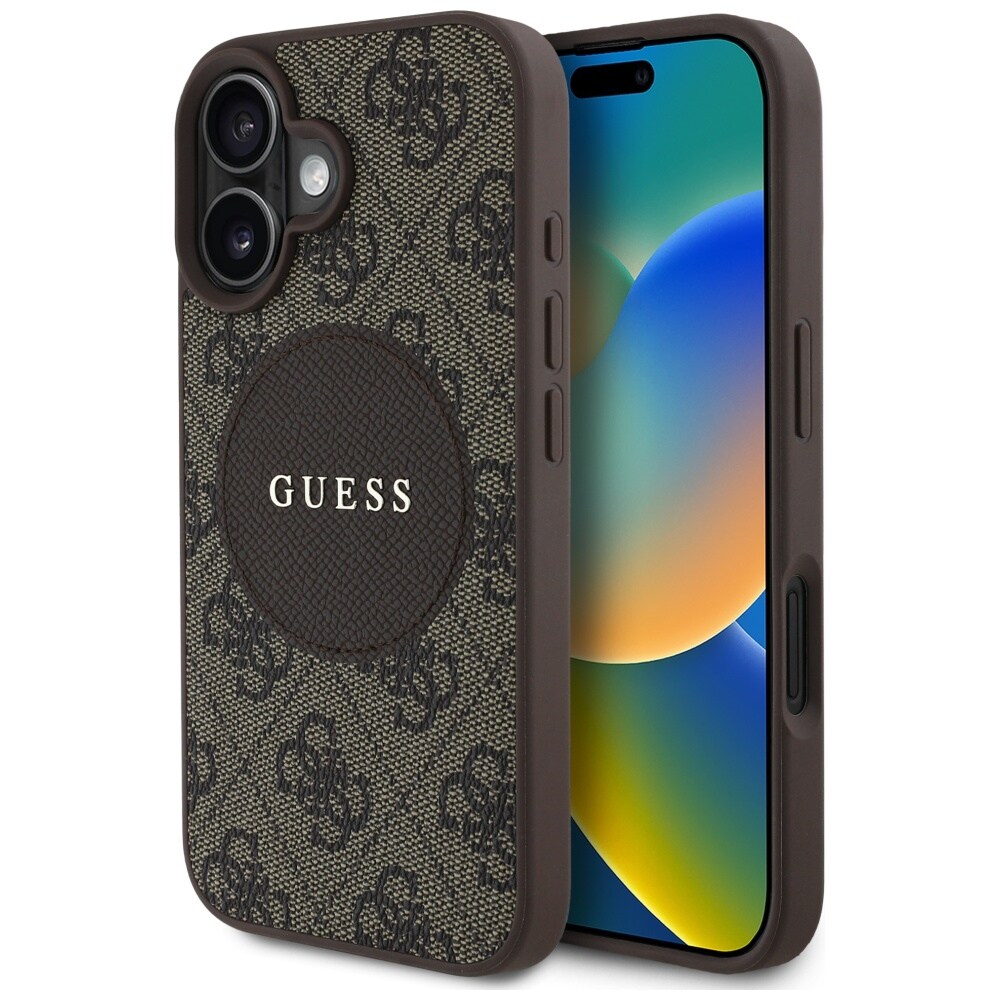 Guess 4G Circle Classic Logo MagSafe-fodral för iPhone 16 - brun