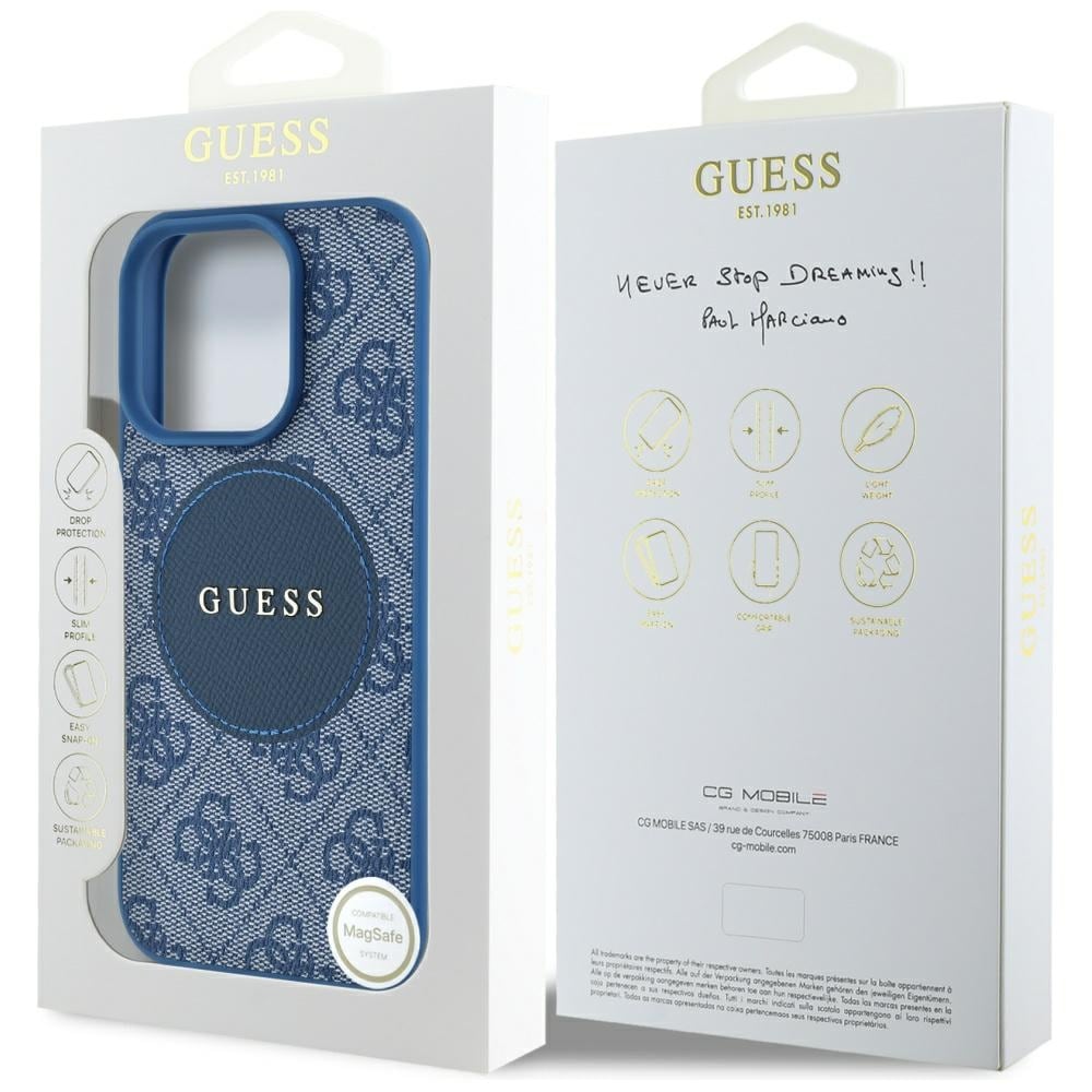 Guess 4G Circle Classic Logo MagSafe-etui til iPhone 16 Pro Max - blå