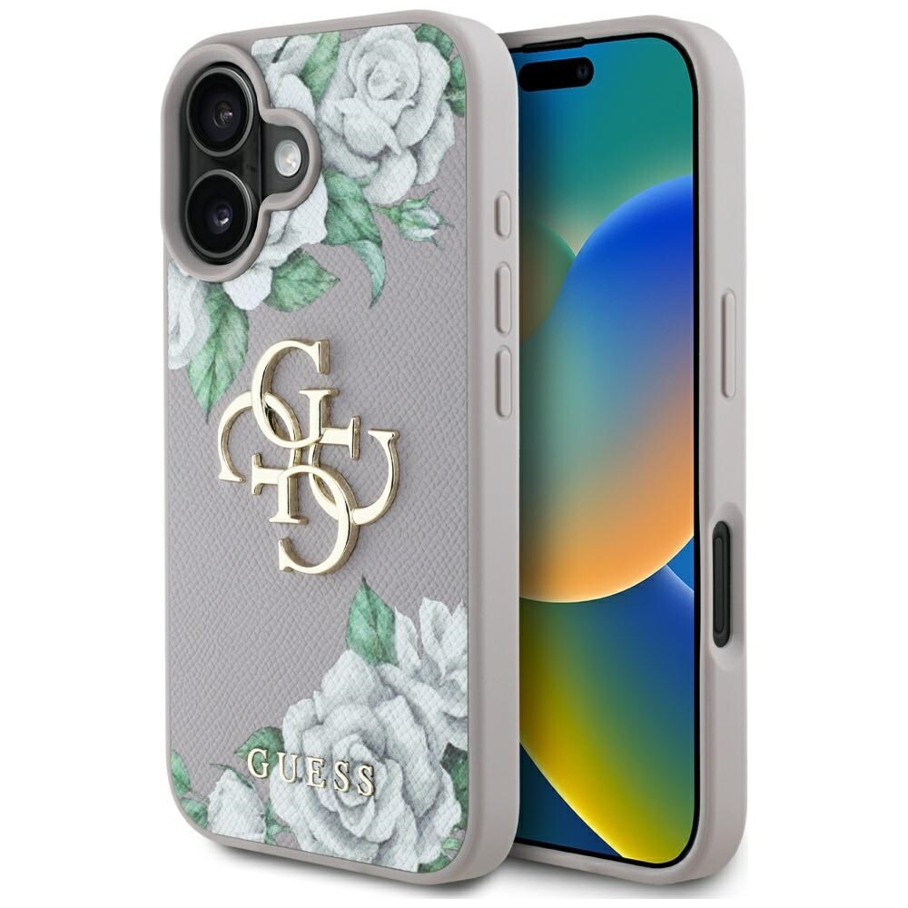 Guess Grained Roses Big 4G Logo iPhone Fodral 16 - Lila