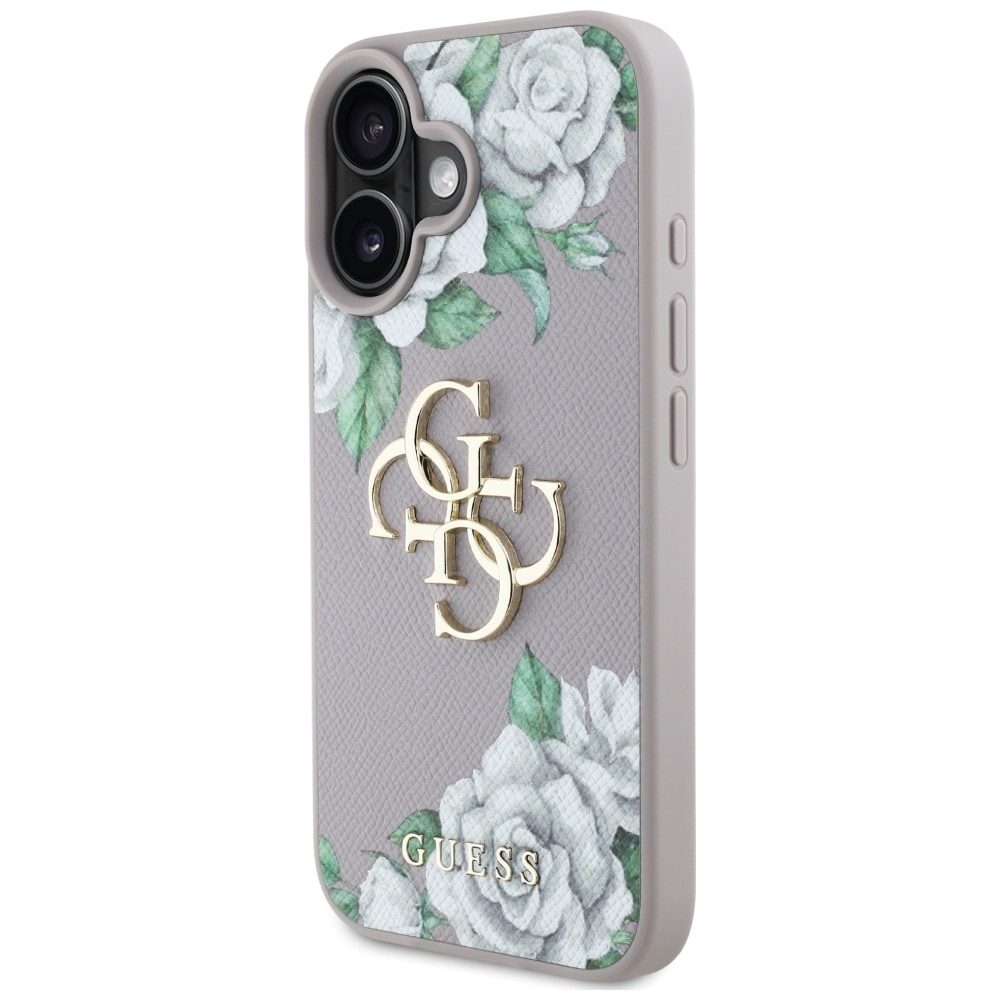 Guess Grained Roses Big 4G Logo iPhone 16 Etui - Lilla
