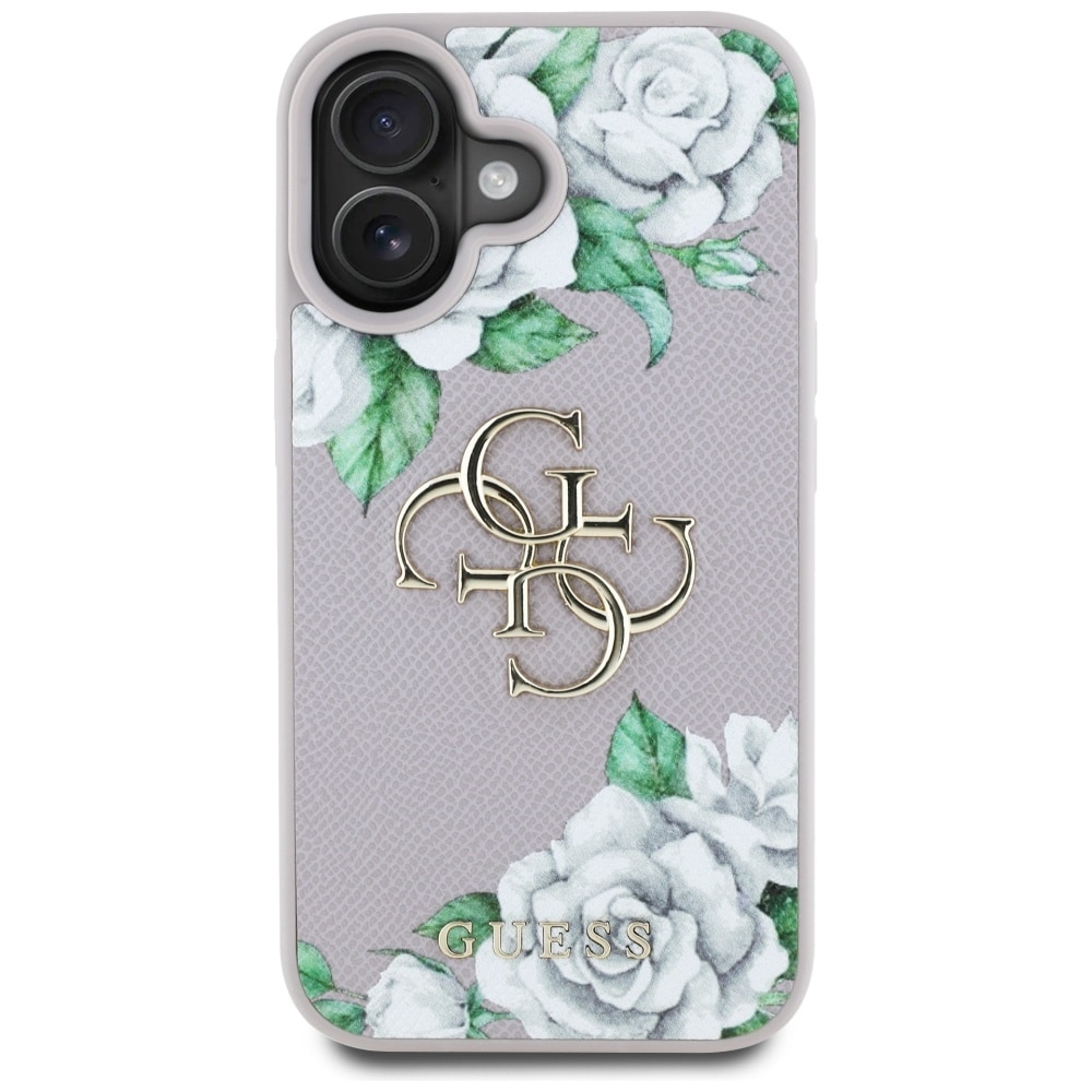 Guess Grained Roses Big 4G Logo iPhone 16 Etui - Lilla
