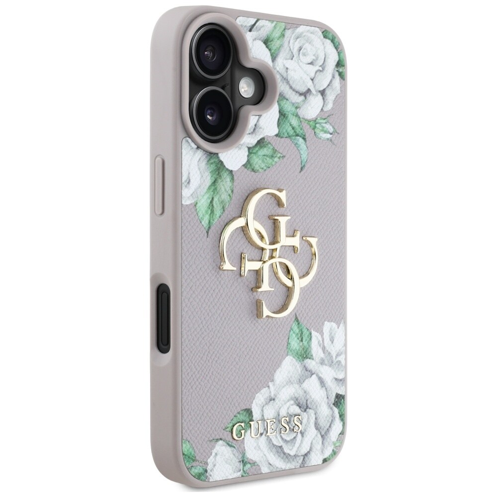 Guess Grained Roses Big 4G Logo iPhone 16 Etui - Lilla