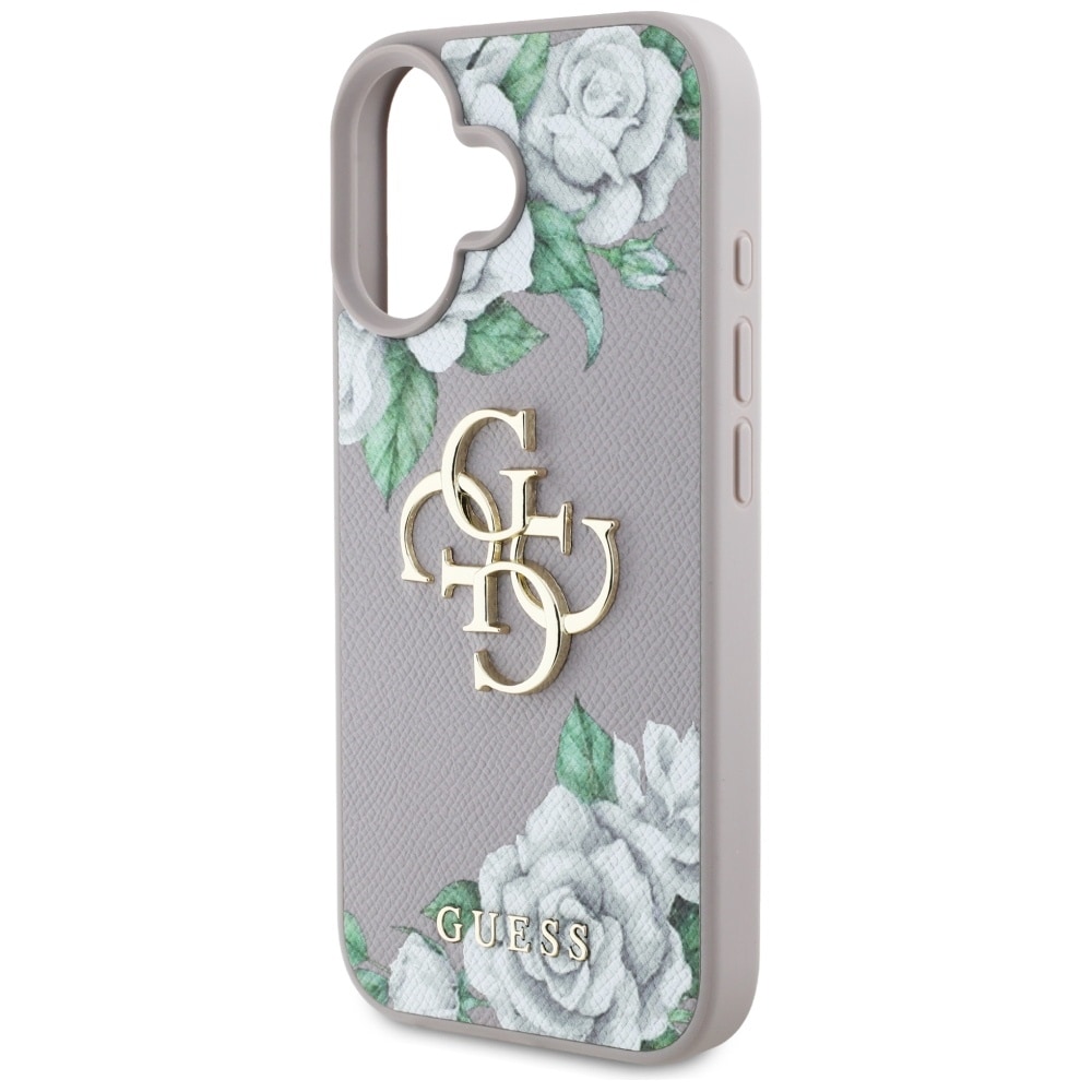 Guess Grained Roses Big 4G Logo iPhone 16 Etui - Lilla