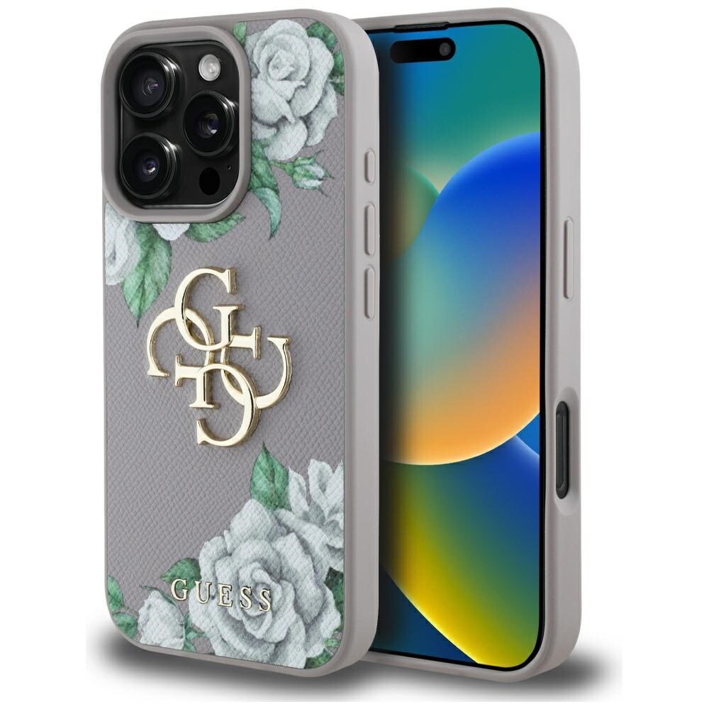 Guess Grained Roses Big 4G Logo iPhone 16 Pro-fodral - Lila