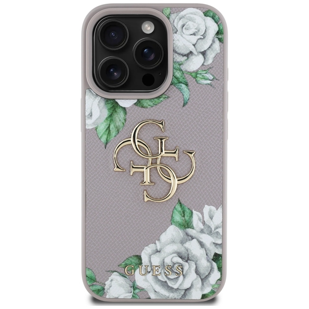 Guess Kornede roser Stort 4G-logo iPhone 16 Pro Max-etui - Lilla