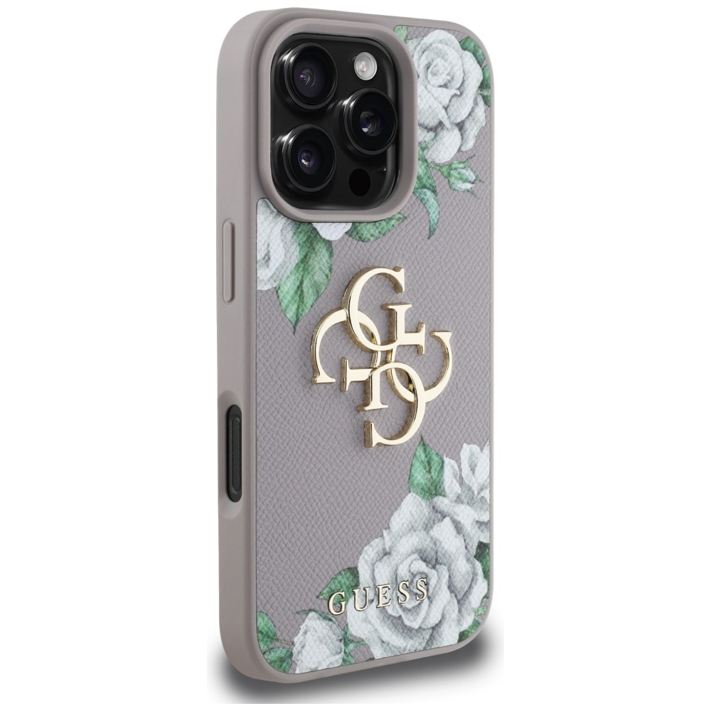 Guess Kornede roser Stort 4G-logo iPhone 16 Pro Max-etui - Lilla