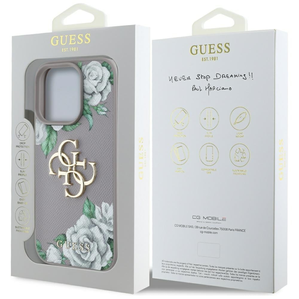 Guess Kornede roser Stort 4G-logo iPhone 16 Pro Max-etui - Lilla