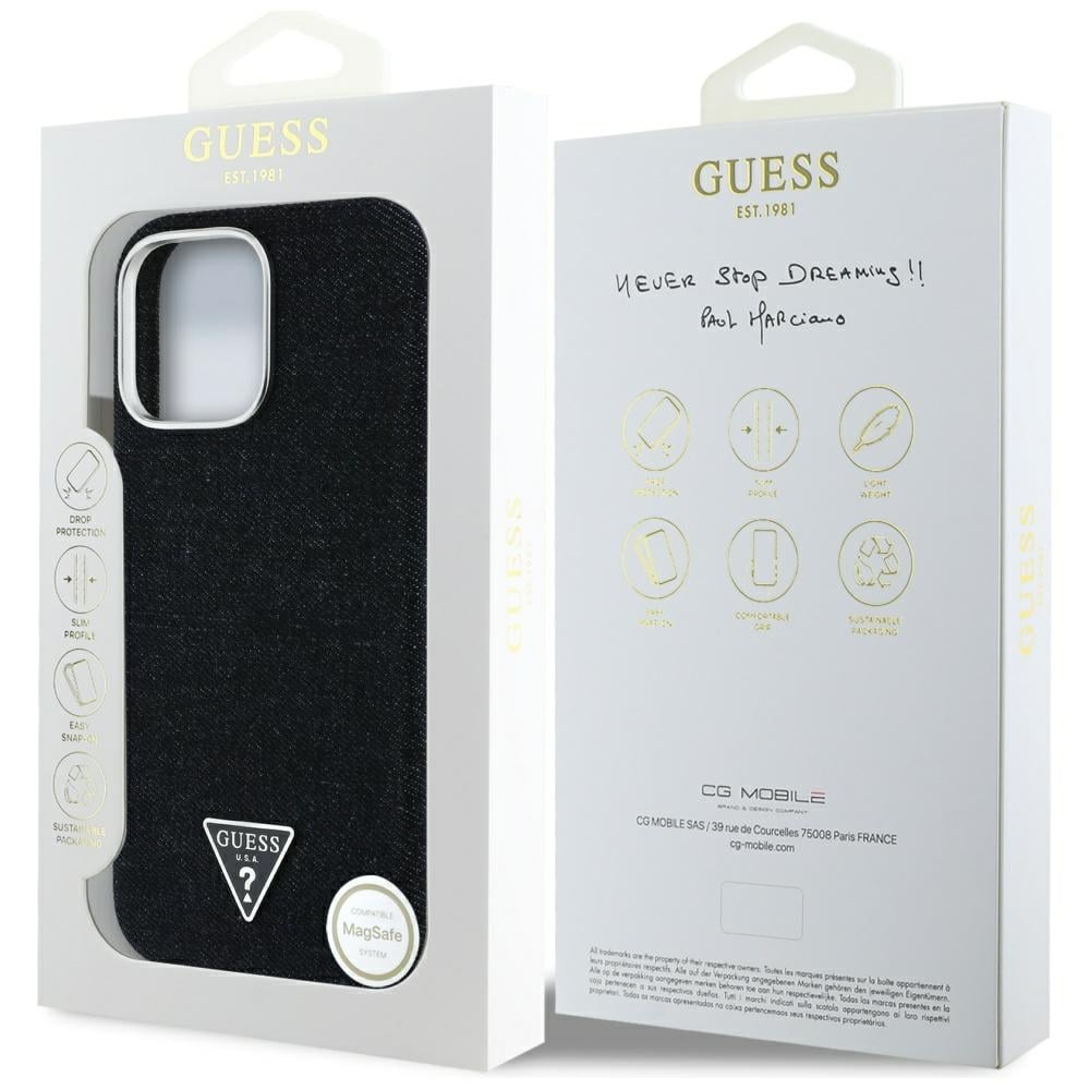 Guess Denim Triangle Logo MagSafe iPhone 16 Pro Max-etui - Sort