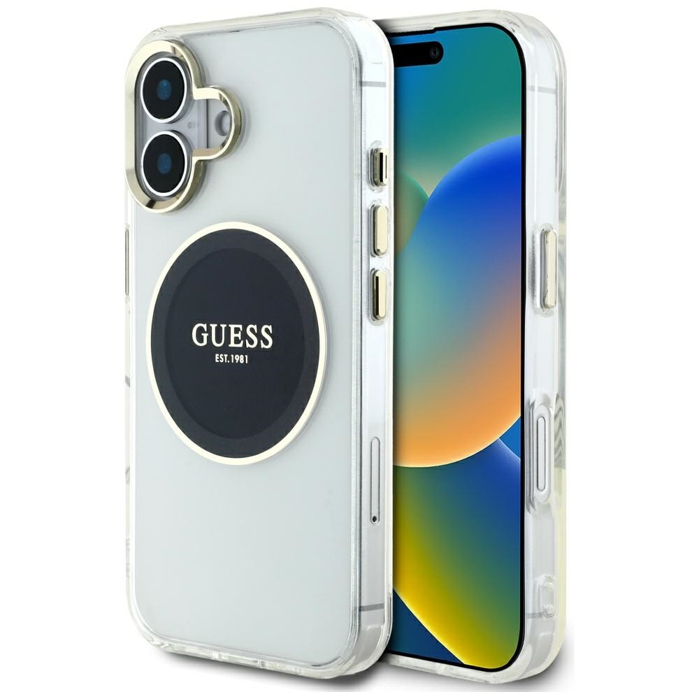 Guess IML metallfärgad cirkel Classic Logo MagSafe-fodral för iPhone 16 - svart