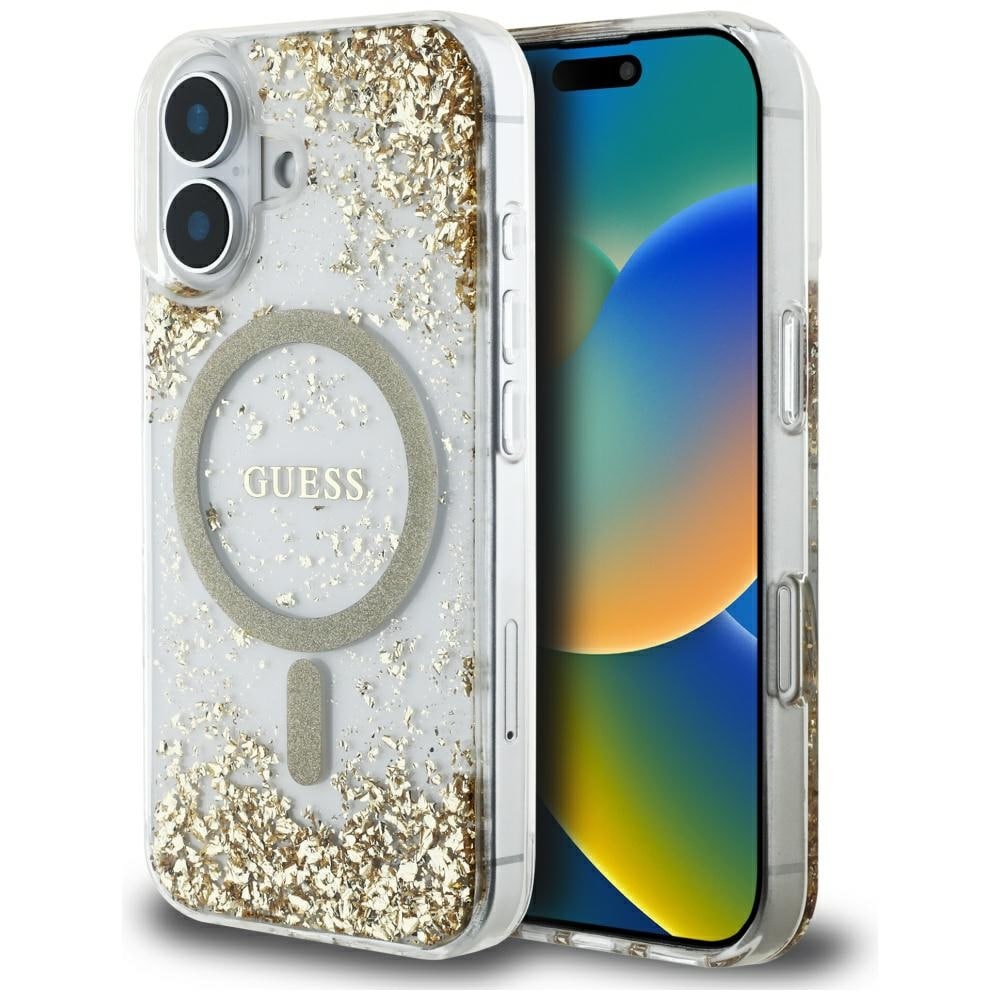 Guess HC Resin Bottom Glitter MagSafe-fodral för iPhone 16 - guld