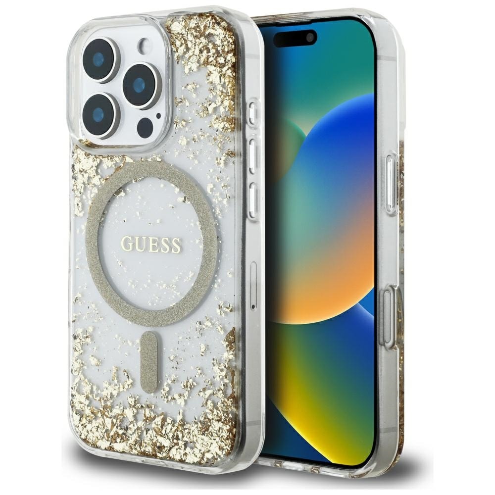Guess HC Resin Bottom Glitter MagSafe-fodral för iPhone 16 Pro - guld