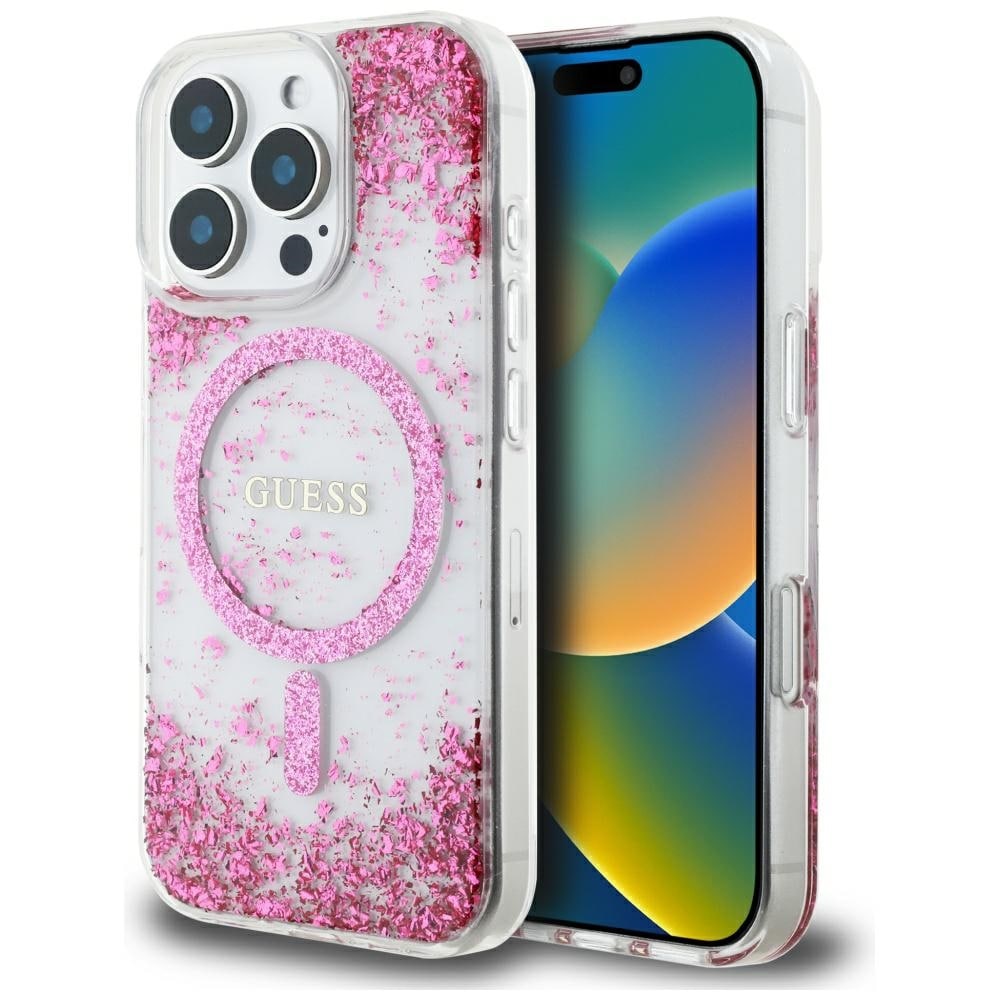 Guess HC Resin Bottom Glitter MagSafe-fodral för iPhone 16 Pro Max - Rosa