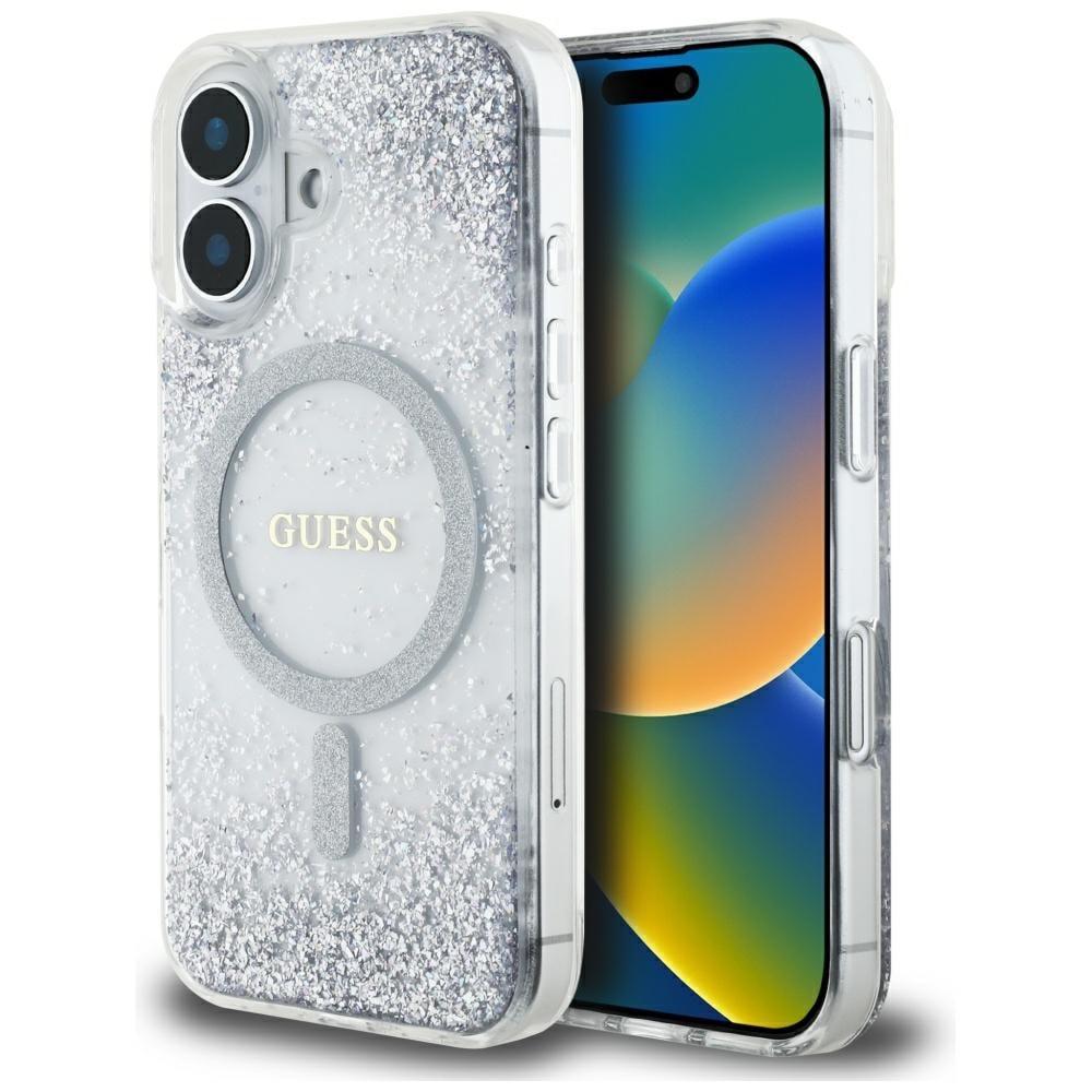 Guess HC Resin Bottom Glitter MagSafe-fodral för iPhone 16 - silver