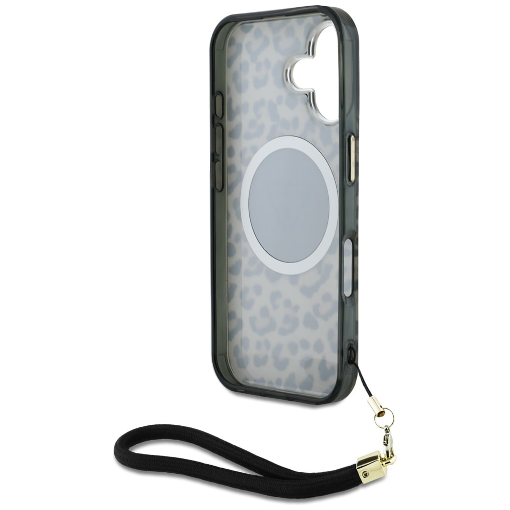 Guess HC IML Leopard Triangle Cord Strap MagSafe iPhone 16 Etui - Brun
