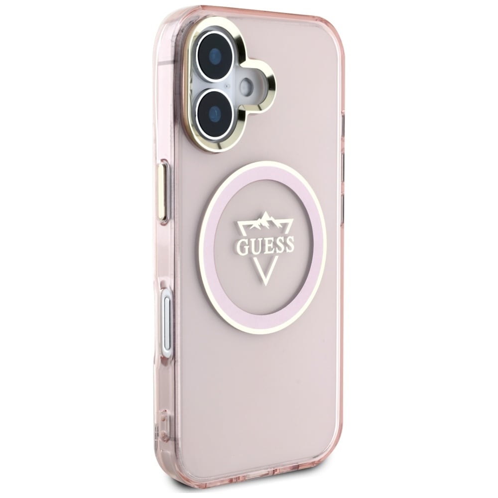 Guess IML Metal Mountain Logo MagSafe iPhone 16 Fodral - Rosa