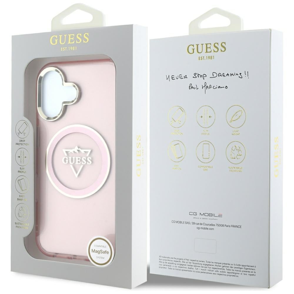 Guess IML Metal Mountain Logo MagSafe iPhone 16 Fodral - Rosa