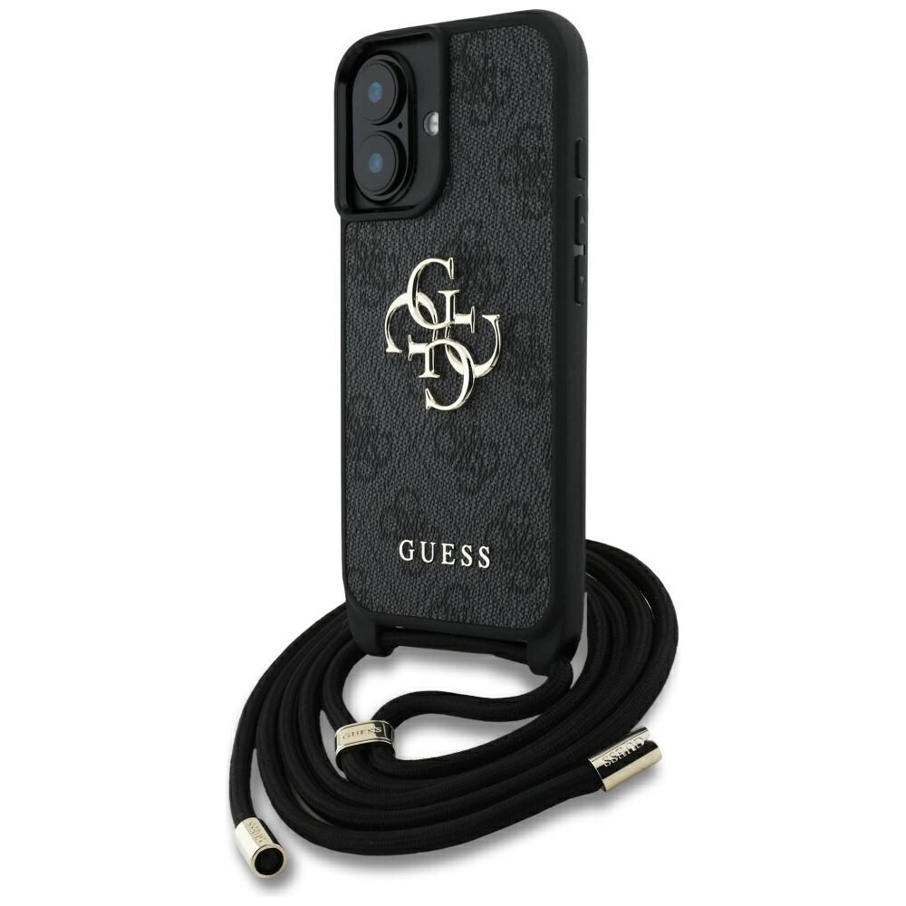 Guess 4G Big Logo Cord Stap Crossbody Fodral för iPhone 16 Plus Svart