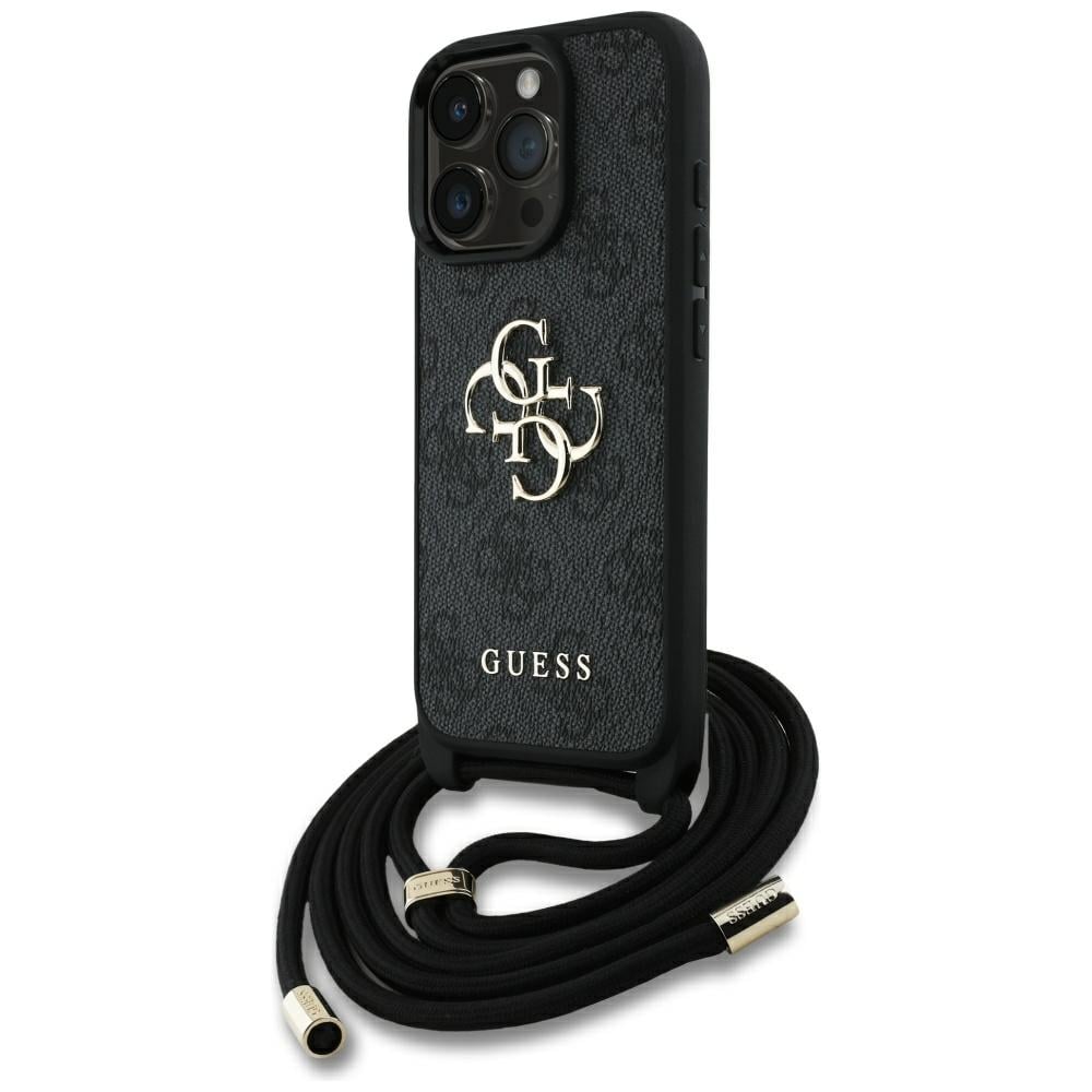 Guess 4G Big Logo Cord Stap Crossbody Fodral för iPhone 16 Pro Max svart