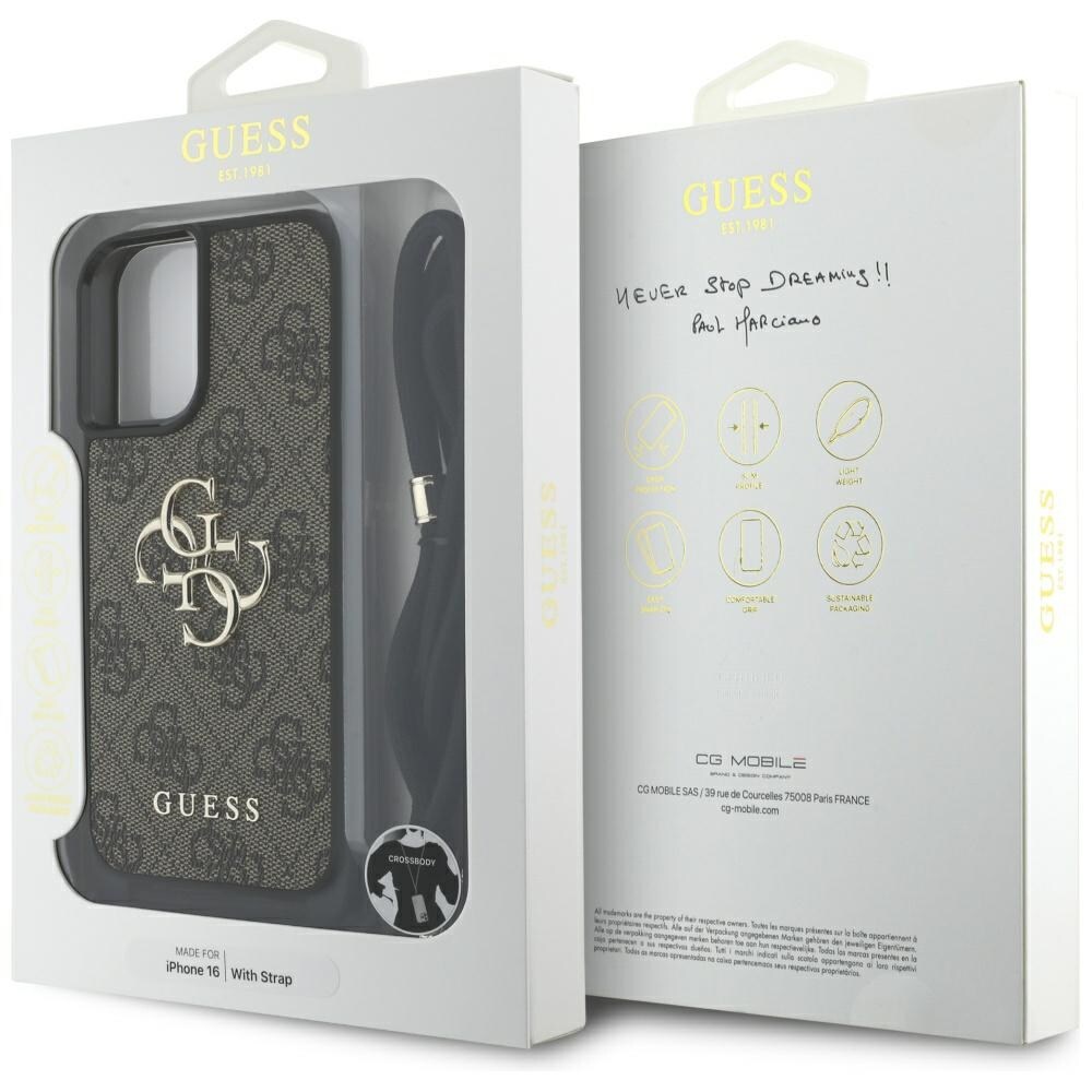 Guess 4G Big Logo Cord Stap Crossbody Etui til iPhone 16 Brun