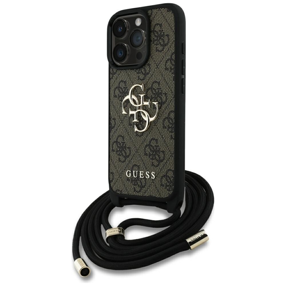 Guess 4G Big Logo Cord Stap Crossbody Fodral för iPhone 16 Pro Max Brun