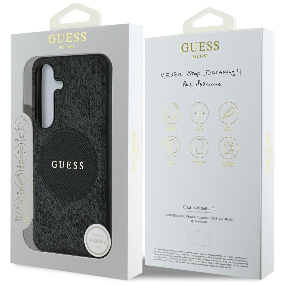 Guess 4G Round Patch Classic Logo MagSafe-etui til Samsung Galaxy S25 Plus sort