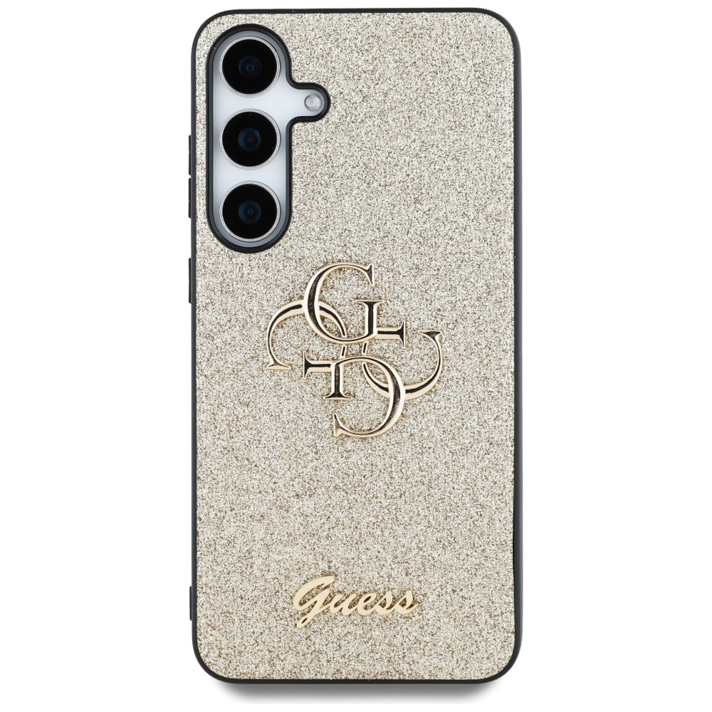 Guess Fast Glitter Big 4G Metal Logo etui til Samsung Galaxy S25 guld