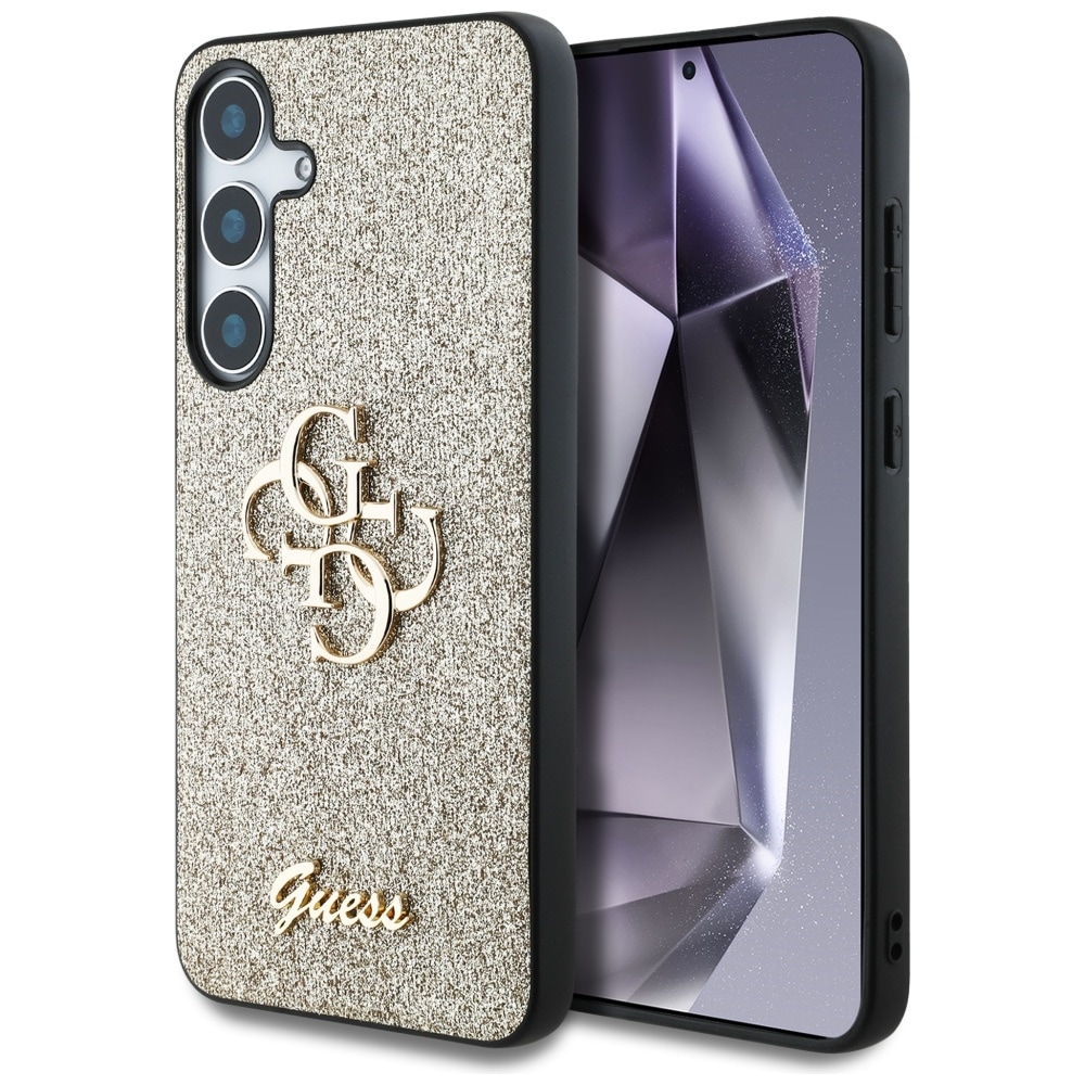 Guess Fast Glitter Big 4G Metal Logo fodral för Samsung Galaxy S25 Plus guld