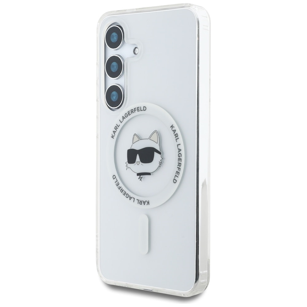 Etui Karl Lagerfeld Button Choupette Head Printed Logo MagSafe Samsung Galaxy S25 Plus hvid