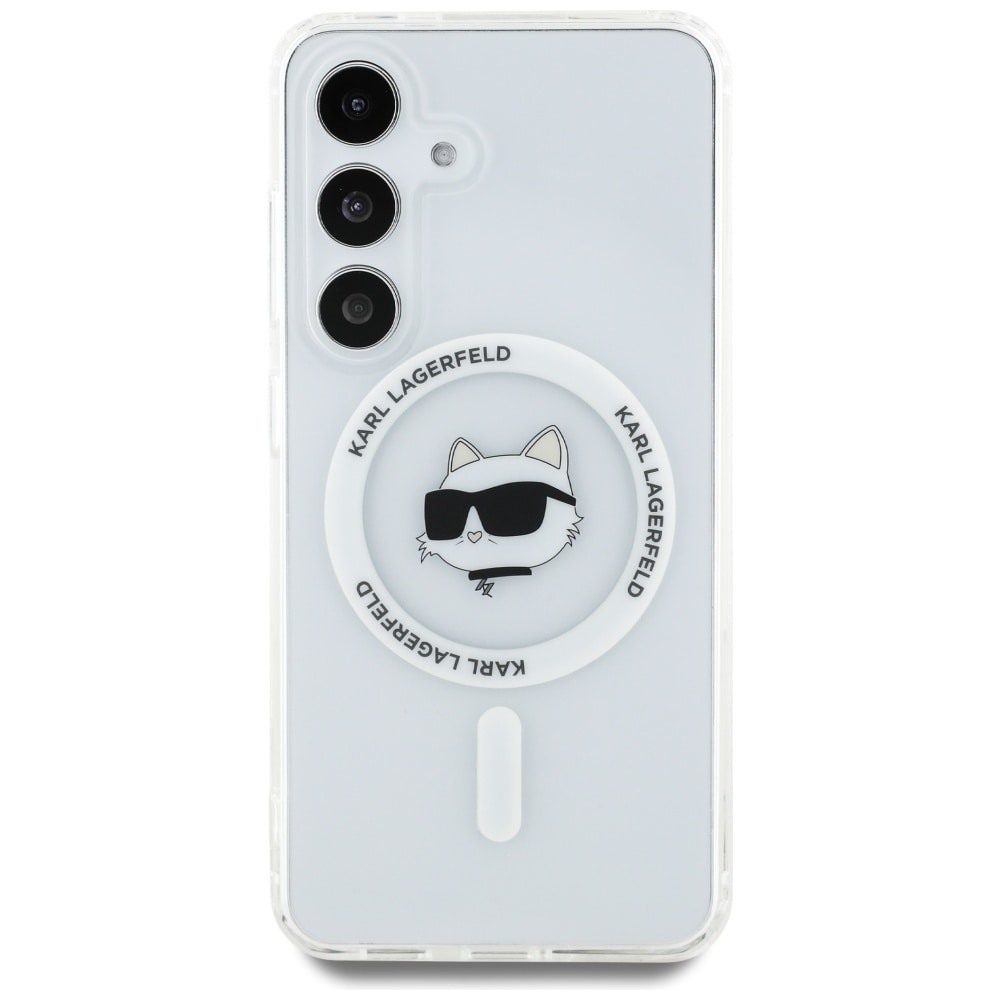 Etui Karl Lagerfeld Button Choupette Head Printed Logo MagSafe Samsung Galaxy S25 Plus hvid