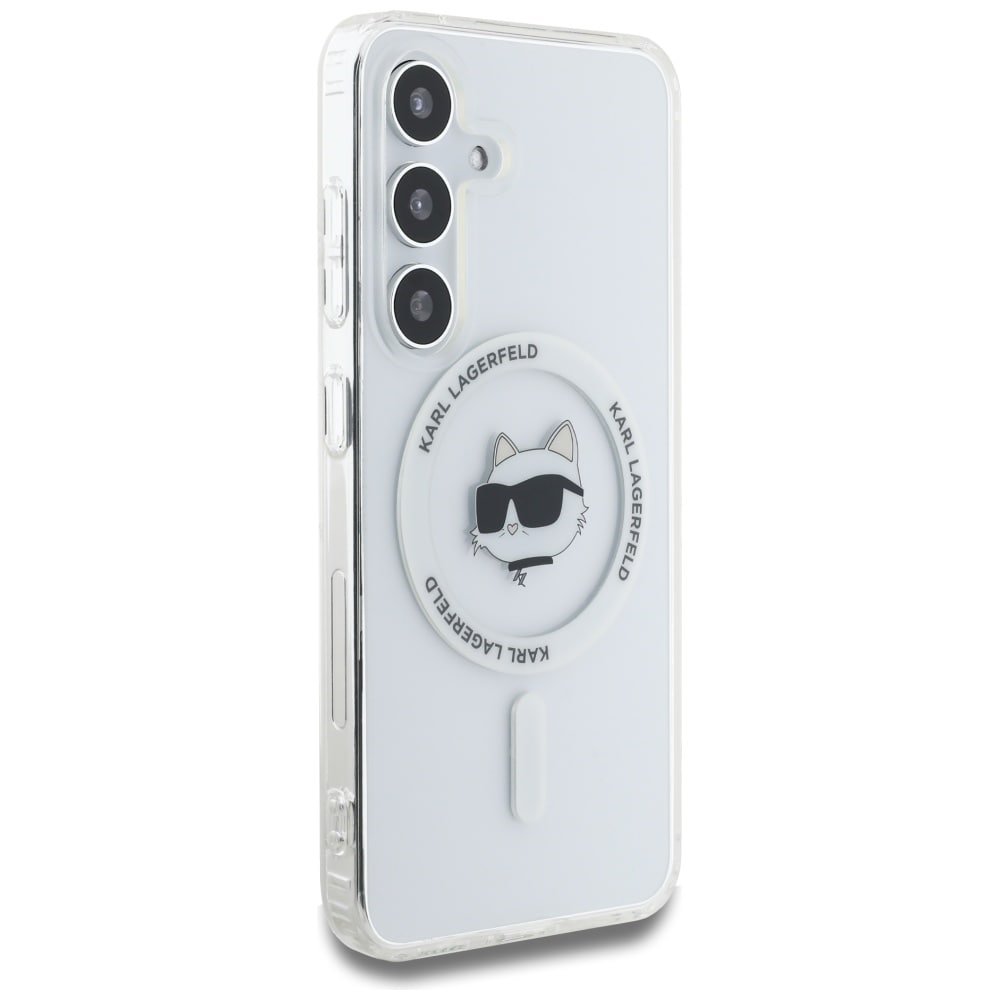 Etui Karl Lagerfeld Button Choupette Head Printed Logo MagSafe Samsung Galaxy S25 Plus hvid