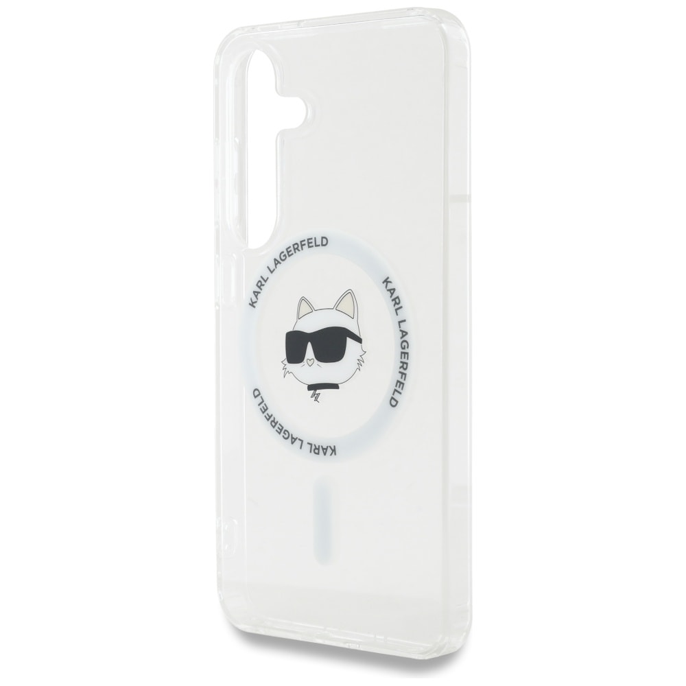 Etui Karl Lagerfeld Button Choupette Head Printed Logo MagSafe Samsung Galaxy S25 Plus hvid