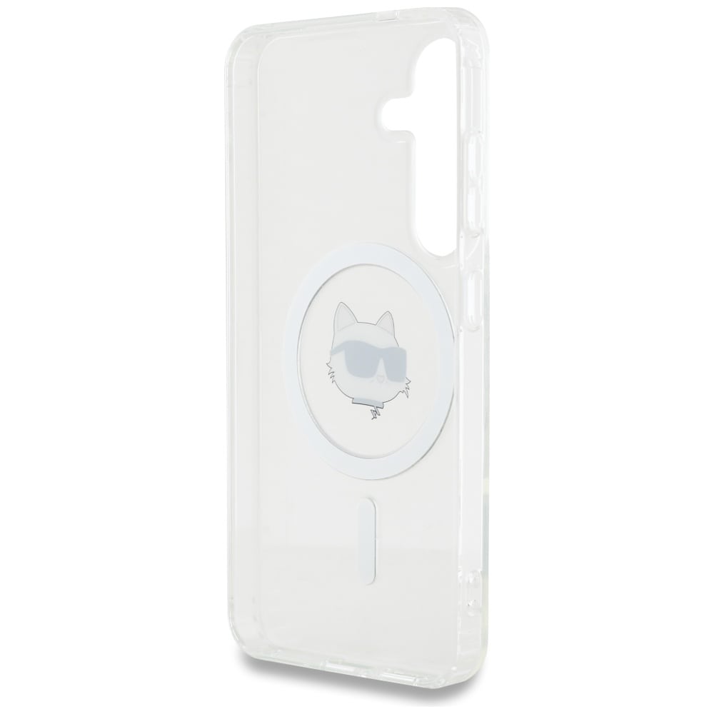 Etui Karl Lagerfeld Button Choupette Head Printed Logo MagSafe Samsung Galaxy S25 Plus hvid