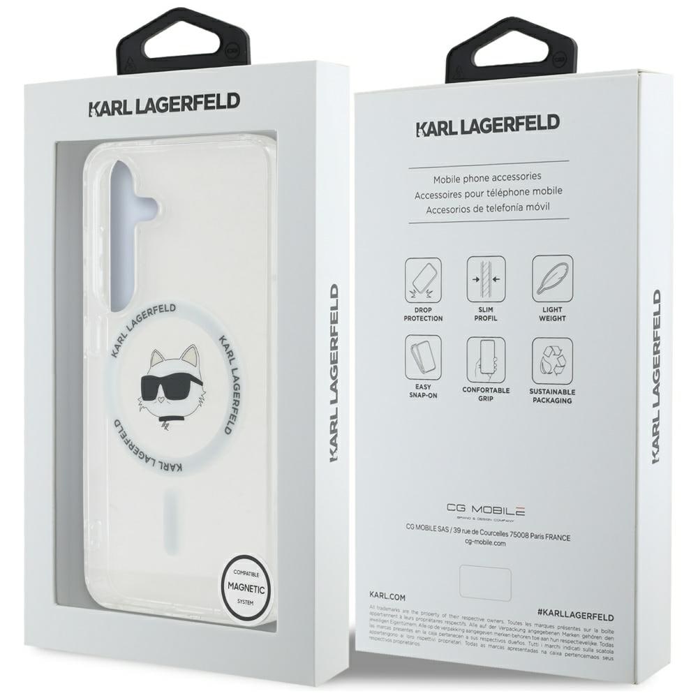 Etui Karl Lagerfeld Button Choupette Head Printed Logo MagSafe Samsung Galaxy S25 Plus hvid