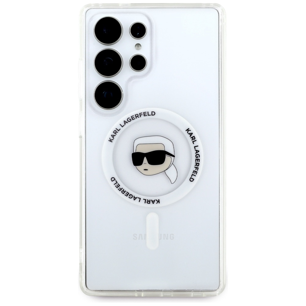 Etui Karl Lagerfeld Button Karl Head Printed Logo MagSafe Samsung Galaxy S25 Ultra white