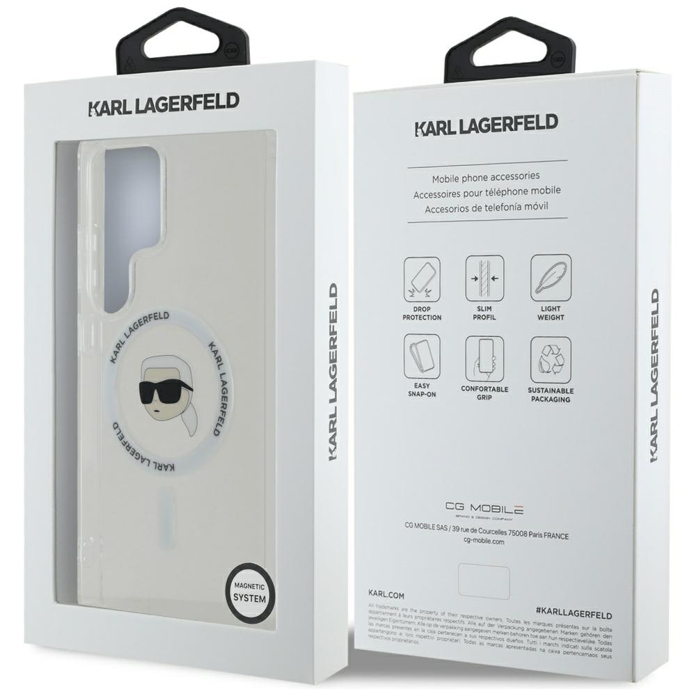 Etui Karl Lagerfeld Button Karl Head Printed Logo MagSafe Samsung Galaxy S25 Ultra white