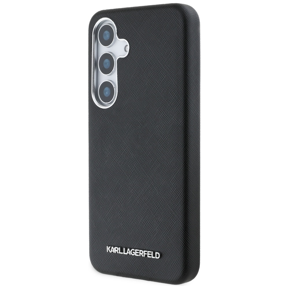 Karl Lagerfeld Saffiano Full Wrapped Elongated Metal Logo MagSafe Etui til Samsung Galaxy S25 - Sort