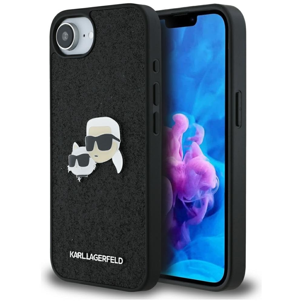 Karl Lagerfeld Fast Glitter Karl&Choupette Heads Metallnål iPhone 16e Fodral - Svart