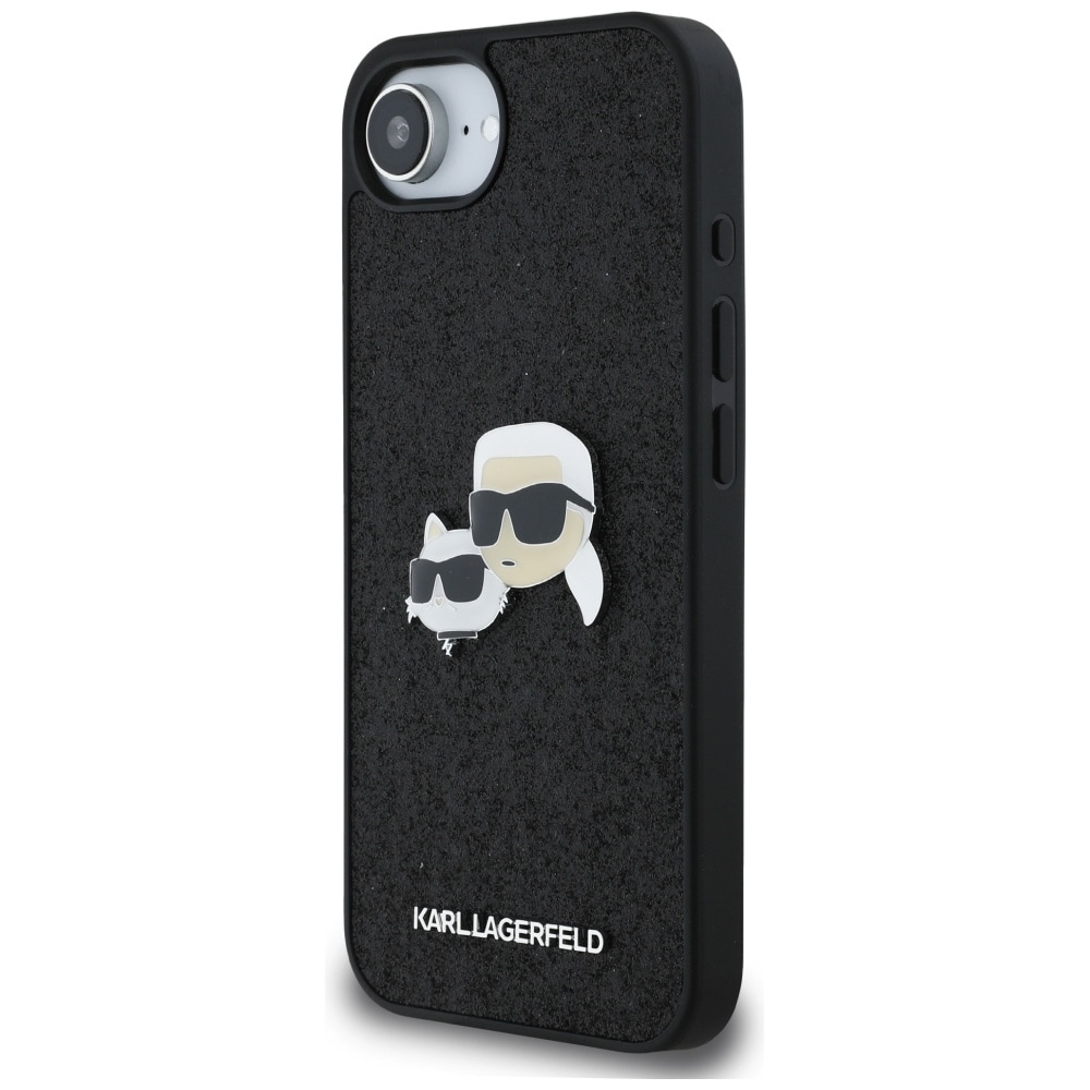 Karl Lagerfeld Fast Glitter Karl&Choupette Heads Metal Pin iPhone 16e Case - Sort