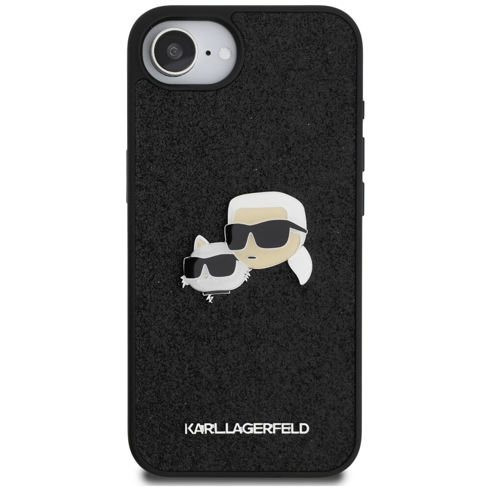 Karl Lagerfeld Fast Glitter Karl&Choupette Heads Metal Pin iPhone 16e Case - Sort