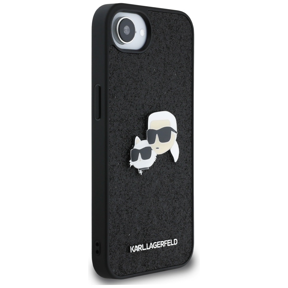 Karl Lagerfeld Fast Glitter Karl&Choupette Heads Metal Pin iPhone 16e Case - Sort