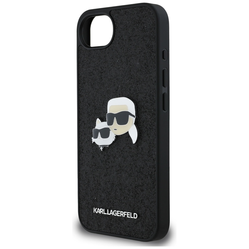 Karl Lagerfeld Fast Glitter Karl&Choupette Heads Metal Pin iPhone 16e Case - Sort