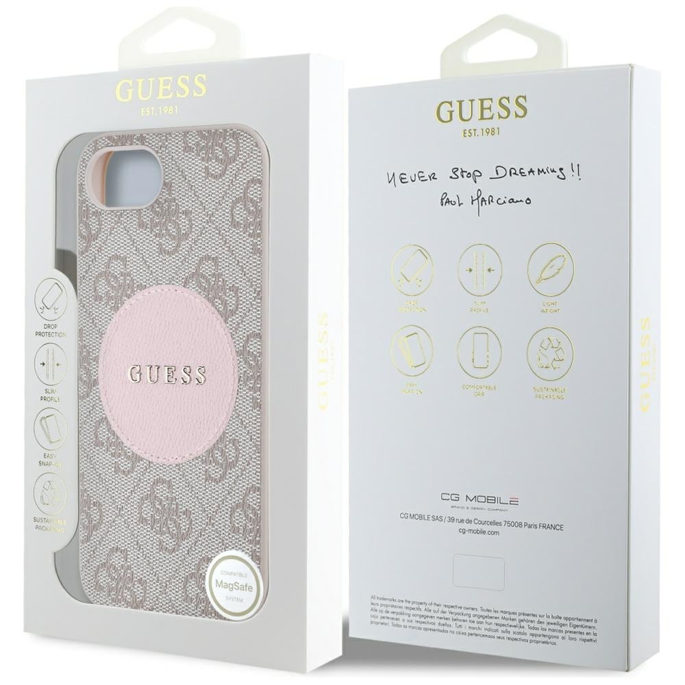 Guess 4G Circle Classic Logo MagSafe-etui til iPhone 16e - pink
