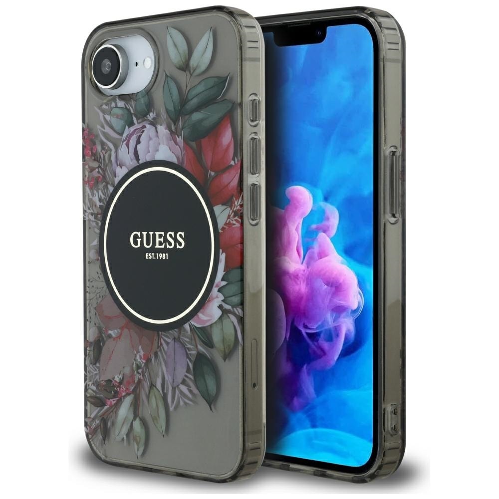 Guess IML Flowers MagSafe iPhone 16e Fodral - Svart