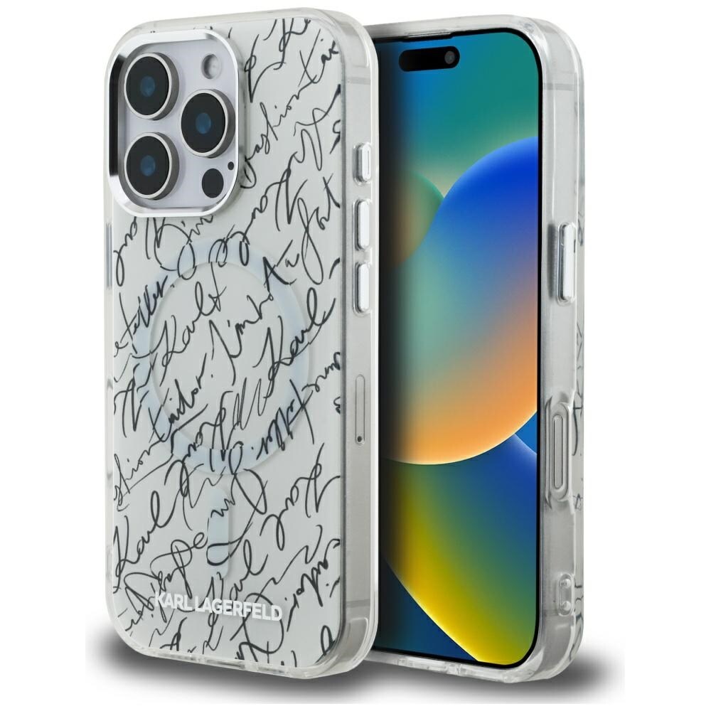 Karl Lagerfeld IML Karl Script Pattern MagSafe-fodral för iPhone 16 Pro - Vit