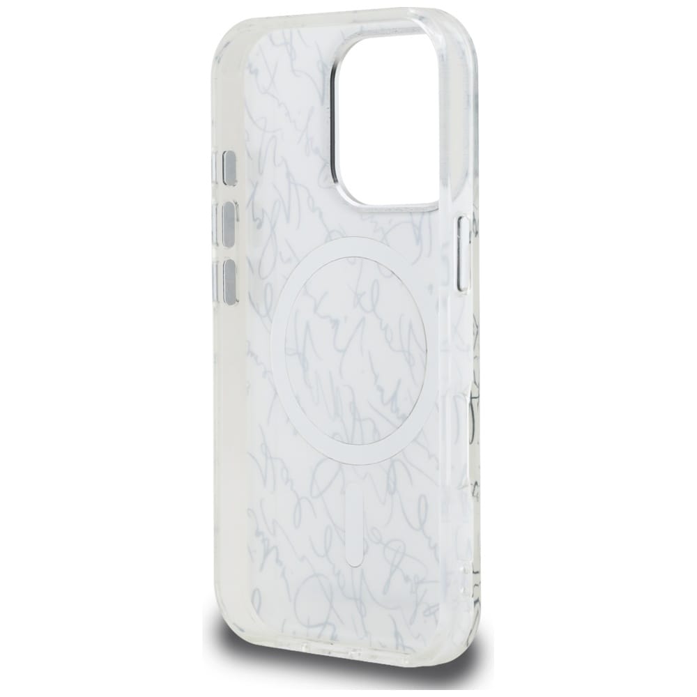 Karl Lagerfeld IML Karl Script Pattern MagSafe-etui til iPhone 16 Pro - Hvid