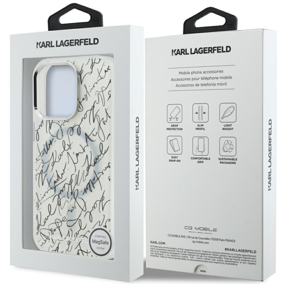Karl Lagerfeld IML Karl Script Pattern MagSafe-etui til iPhone 16 Pro - Hvid