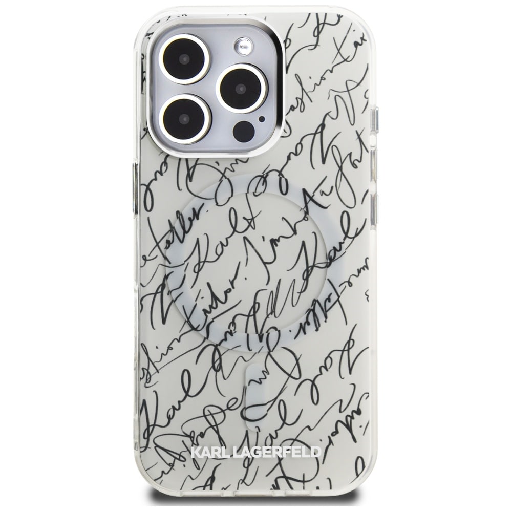 Karl Lagerfeld IML Karl Script Pattern MagSafe-etui til iPhone 16 Pro Max - Hvid