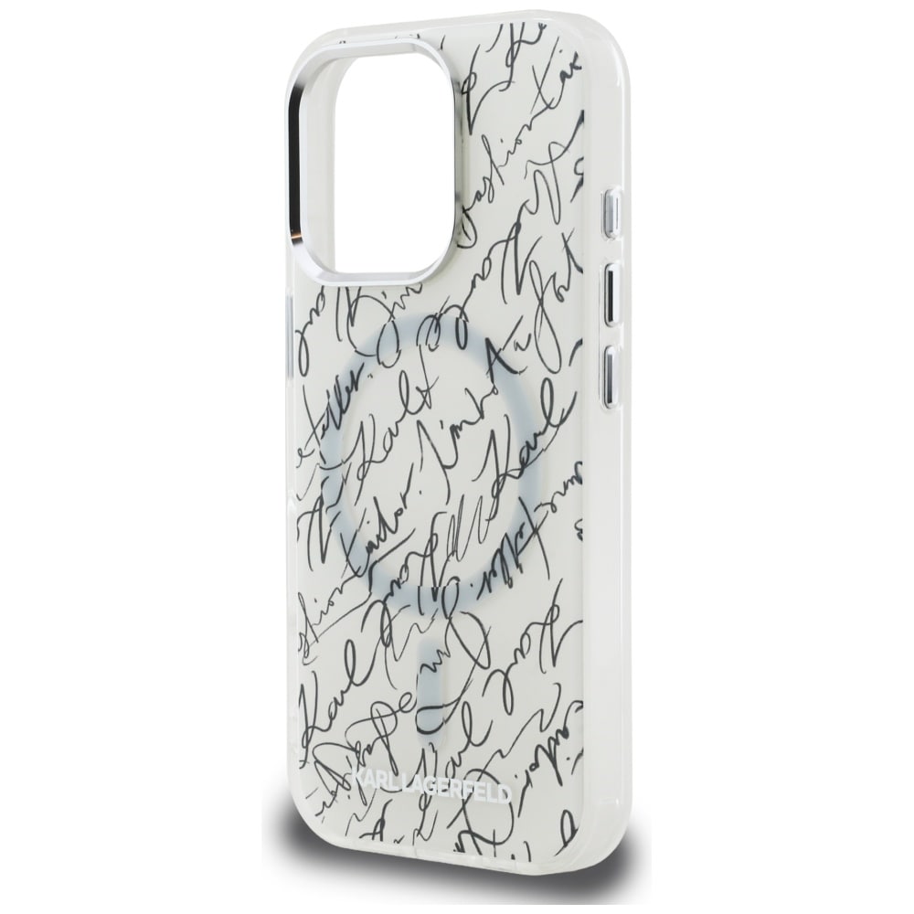Karl Lagerfeld IML Karl Script Pattern MagSafe-etui til iPhone 16 Pro Max - Hvid